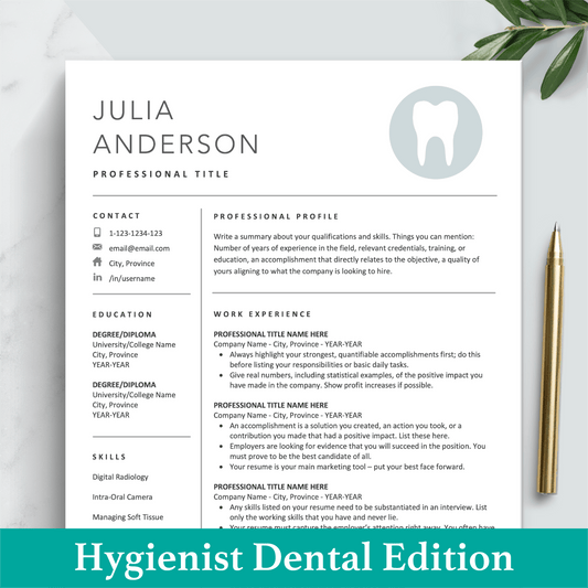 The Art of Resume Templates | Dentist, Hygienist, Dental Student, Assistant Resume CV Design Template Maker, Download for Apple Pages and Microsoft Word, Mac and PC Resume CV Template | Curriculum Vitae for Apple Pages, Microsoft Word, Mac, PC