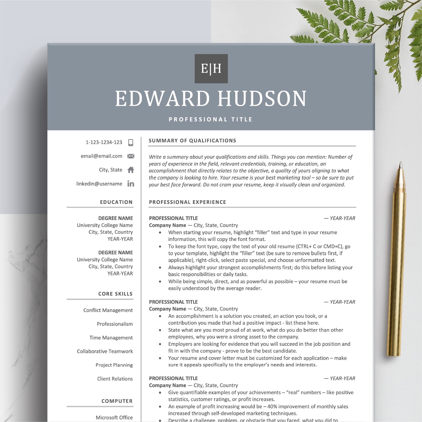 The Art of Resume Templates | Professional Modern Blue Resume CV Design Template Bundle