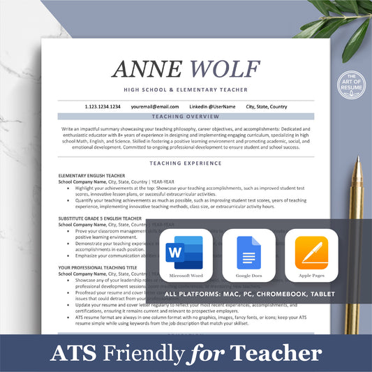 The Art of Resume Templates | Professional ATS friendly teacher Resume CV Design Template Bundle