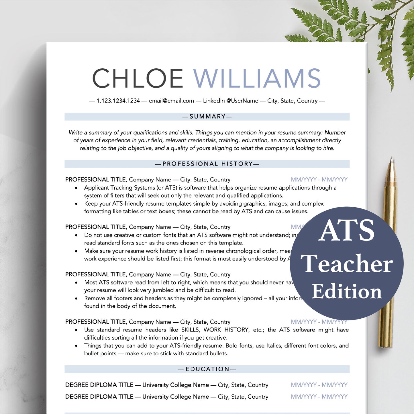 The Art of Resume Templates | One Page ATS-Friendly Resume CV Design Template Maker | Curriculum Vitae