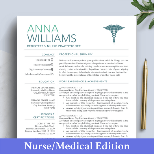 RN Nurse Resume Template | Medical CV | Nursing Student Curriculum Vitae - The Art of Resume