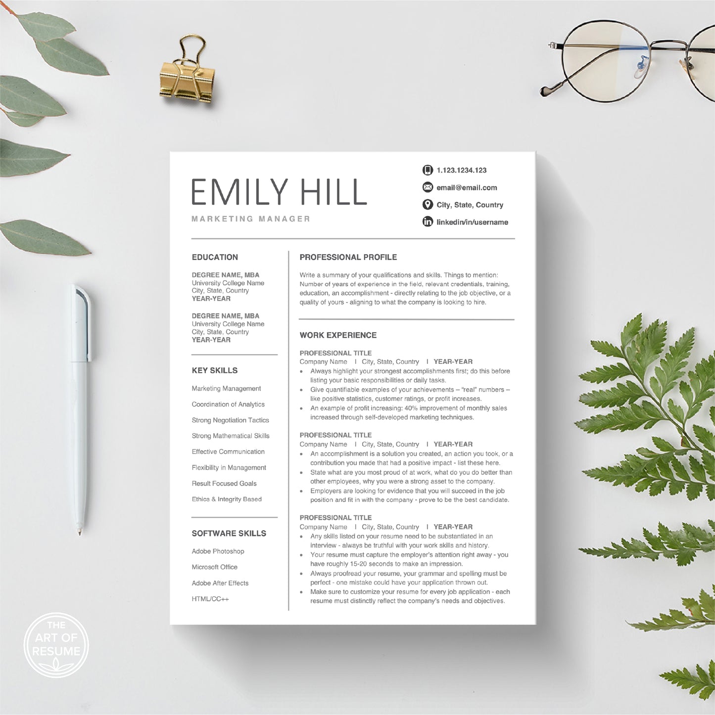 One Page Resume Template Design - Free Professional Resume