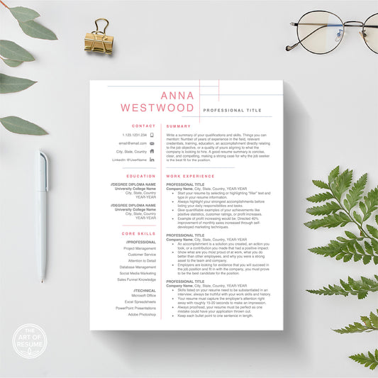 The Art of Resume | Professional Pink Resume Template Bundle | One Page Resume CV