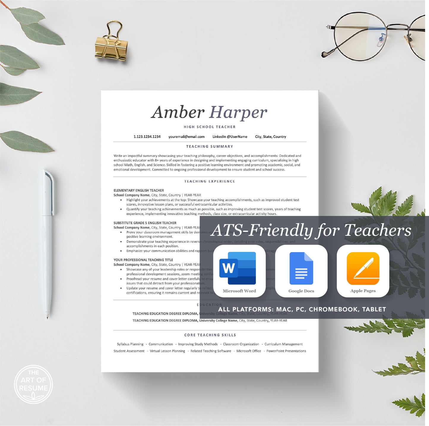 The Art of Resume Templates | ATS-Friendly Teacher Educator Resume CV Design Template Bundle