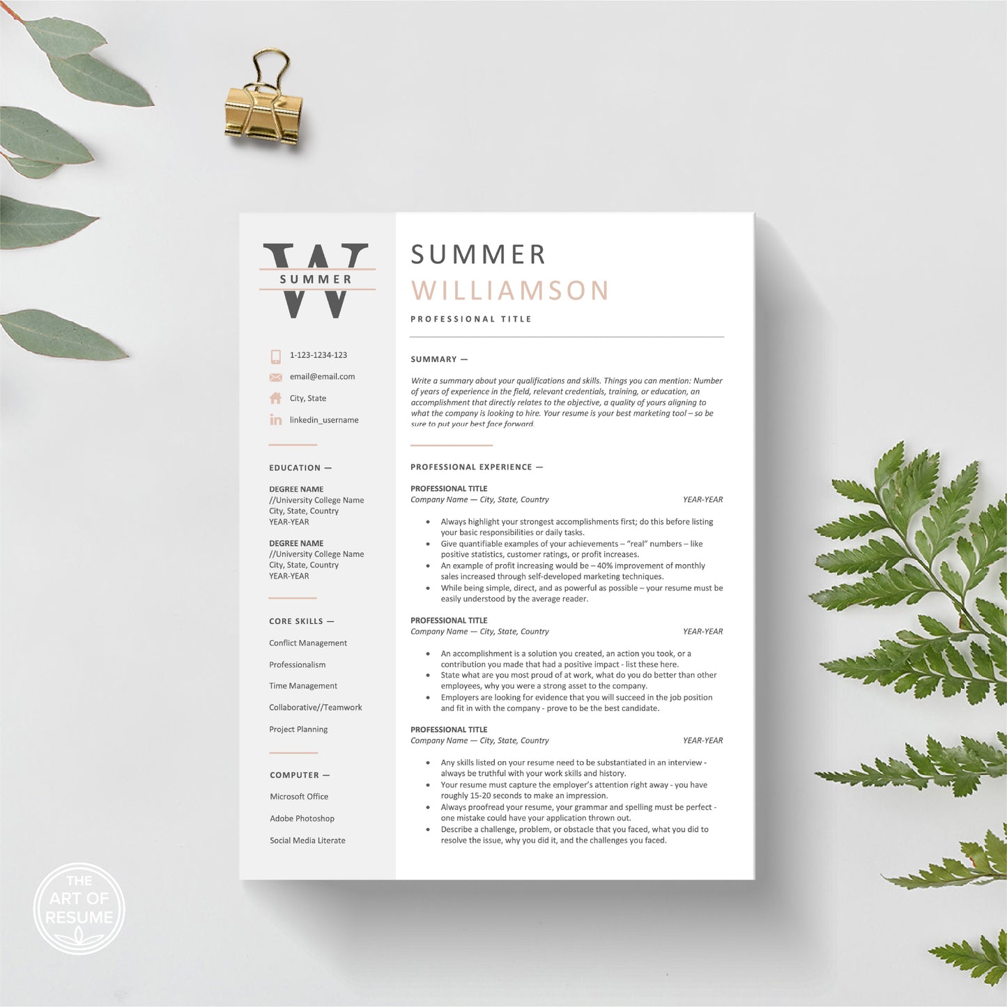The Art of Resume Templates | Executive Resume Templates | Grey Pink CV Design Template Bundle