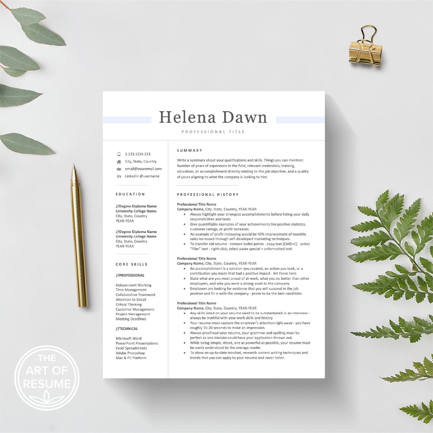 The Art of Resume | Executive Simple Resume CV Template Design Bundle