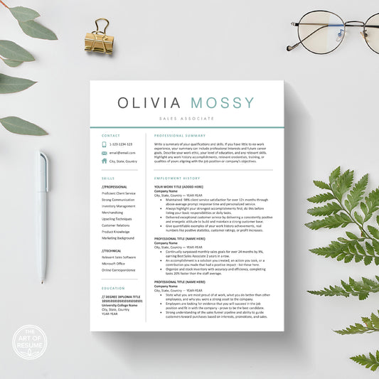 The Art of Resume | Teal Blue Resume Template Design Bundle Download