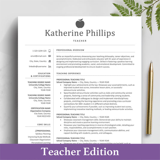 Teacher Resume Template | Teaching CV Template | Educator Resume - The Art of Resume