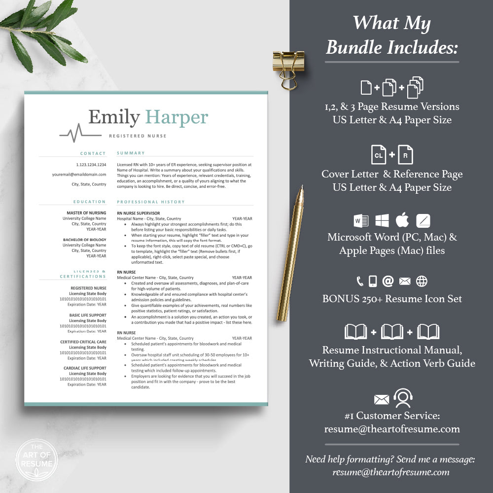 The Art of Resume | Medical Nurse Doctor Resume CV Template Maker Bundle | What is Included
