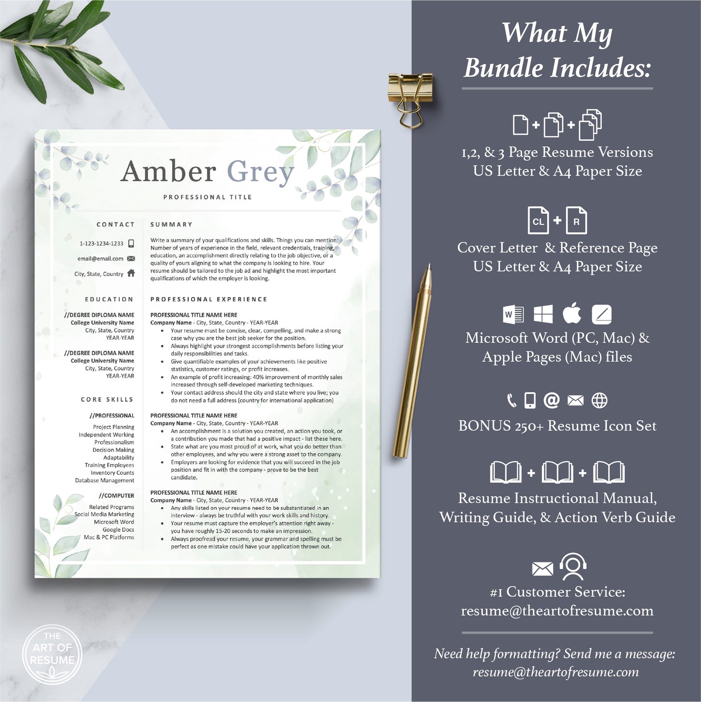 The Art of Resume | Creative Floral Resume Cv Template Design Bundle | What is included in purchase