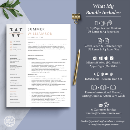 The Art of Resume Templates | Professional  Pink and Grey Resume CV Template Includes 3 Editable Resume Templates, Cover Letter, Reference Page, Mac, PC, A4 Paper, US size, Free Guide, The Art of Resume Writing, 250 Bonus Resume Icons