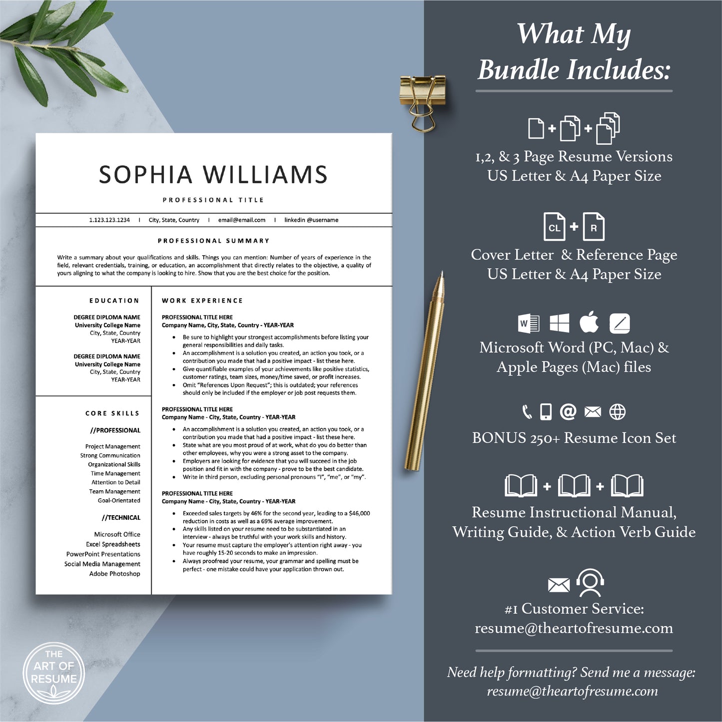 The Art of Resume Templates | Professional Modern Resume CV Template Maker 3, Cover Letter, Reference Page, Mac, PC, A4 Paper, US size, Microsoft Word. Apple Pages, Google Docs, Chromebook