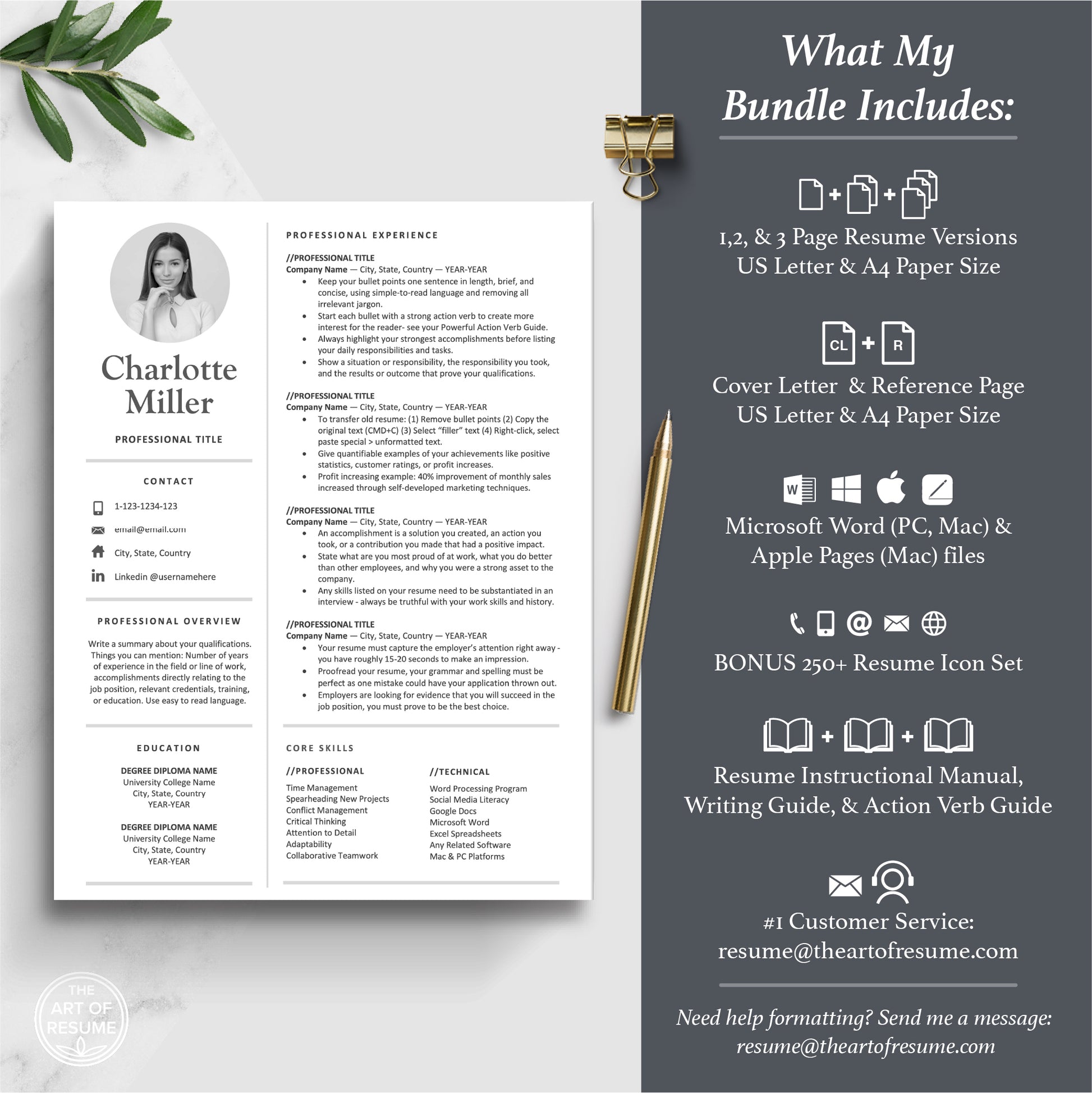 The Art of Resume Template Design | Professional Resume Template with Picture Photo | What is included in Resume Bundle