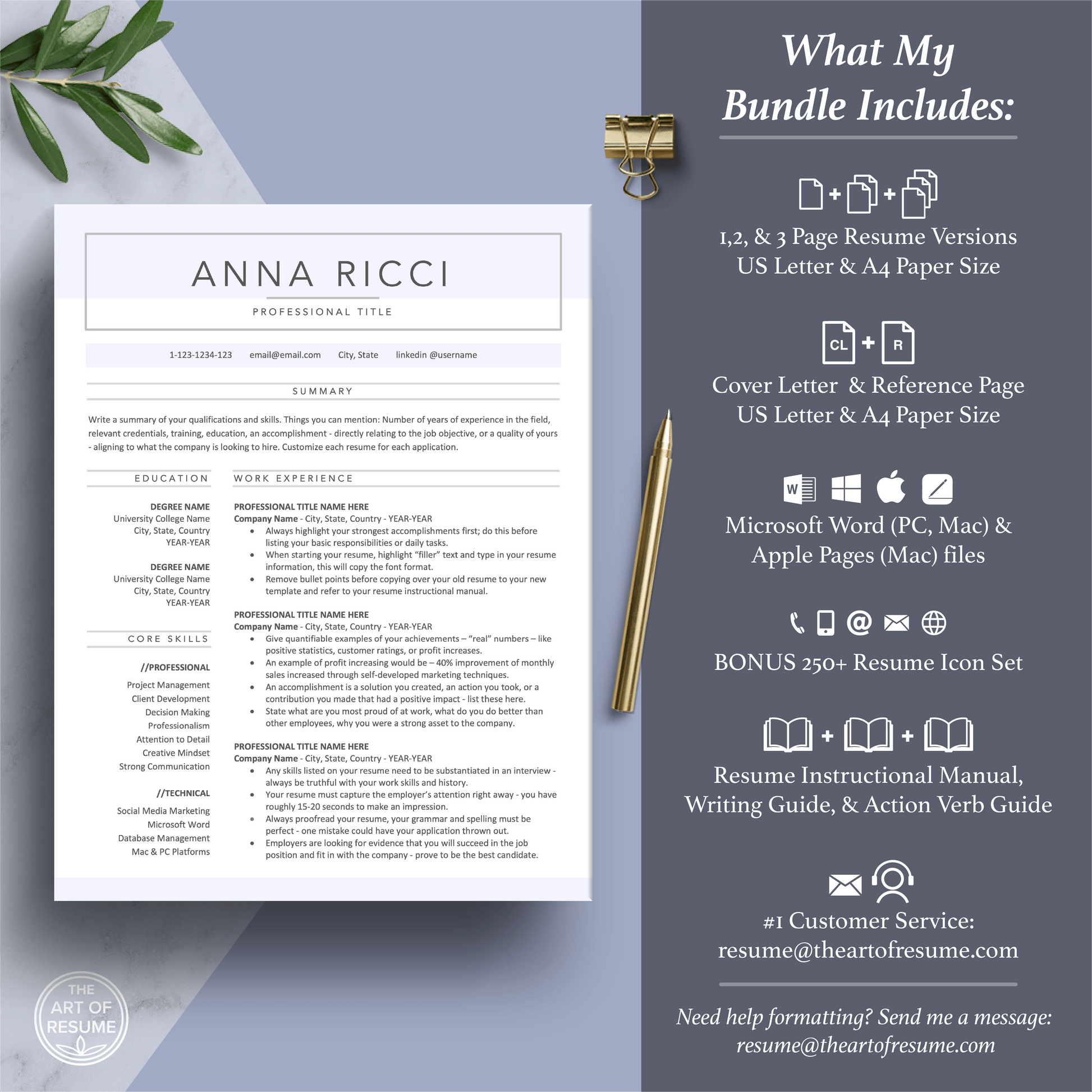 Resume CV Builder Template Bundle | Free Resume Writing Guide - The Art of Resume