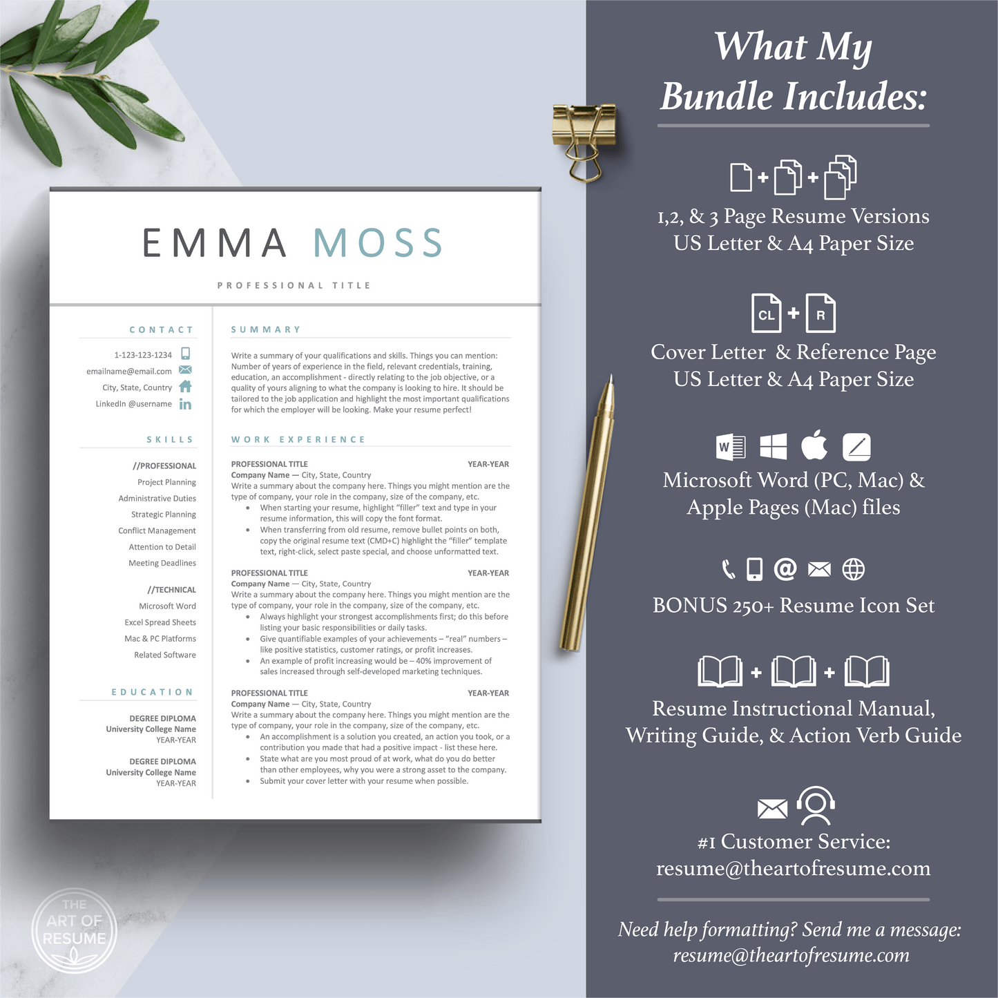 Professional Resume Designs | Matching Cover Letter | Free Resume Writing Guide - The Art of Resume