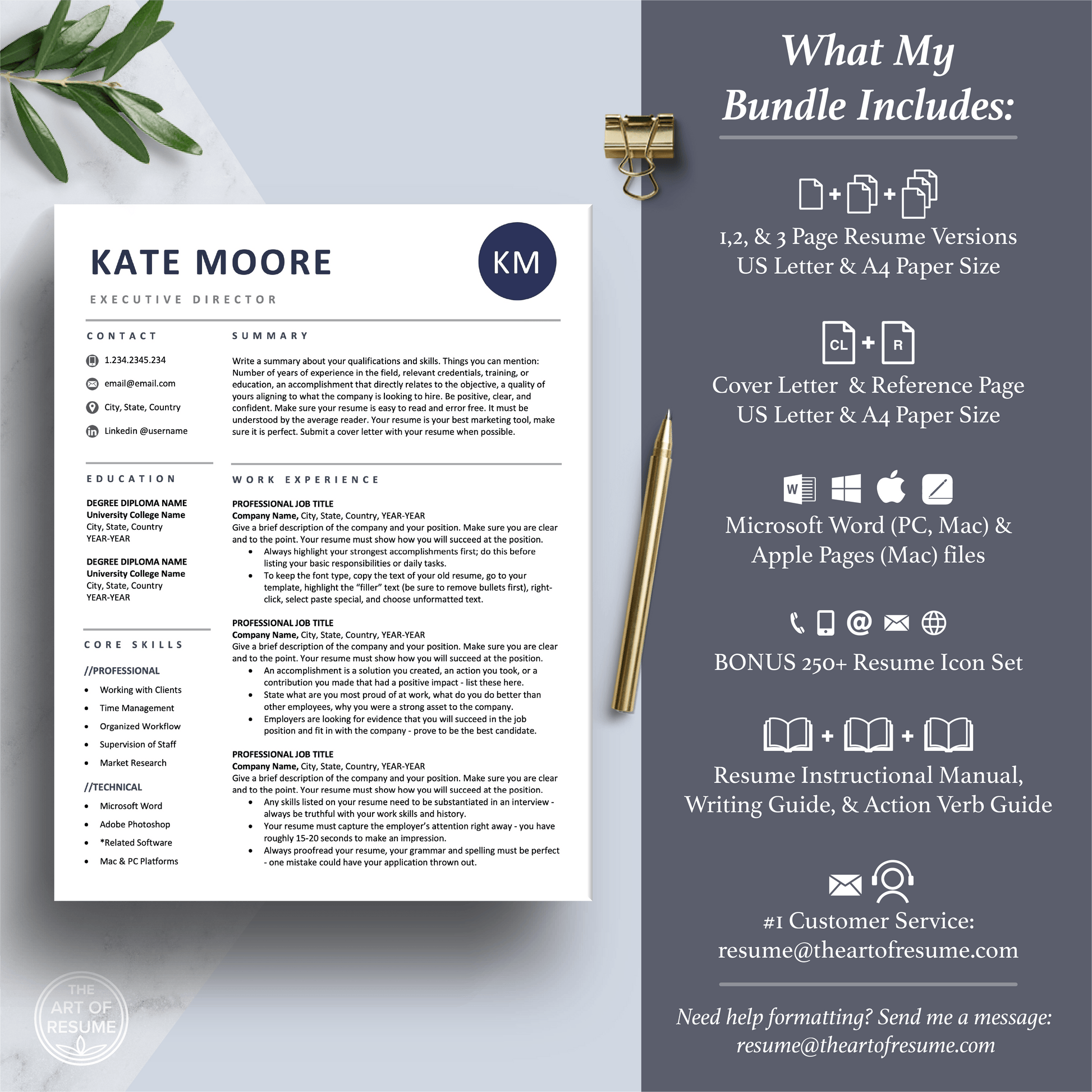 Professional Resume Template | Navy Blue CV Template Design - The Art of Resume