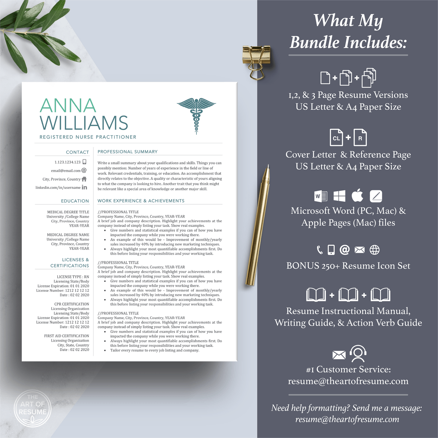 RN Nurse Resume Template | Medical CV | Nursing Student Curriculum Vitae - The Art of Resume
