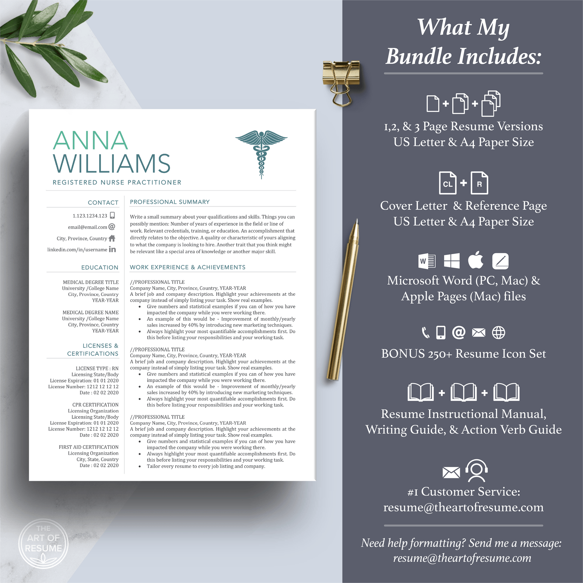 RN Nurse Resume Template | Medical CV | Nursing Student Curriculum Vitae - The Art of Resume