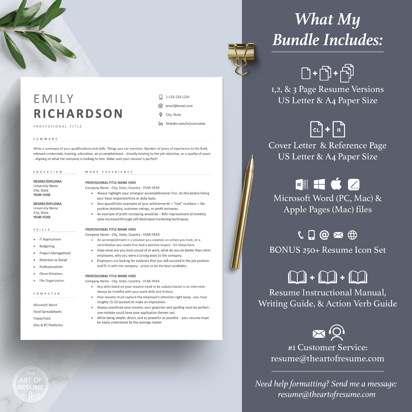 Simple Resume Template | Modern Curriculum Vitae | Executive CV Template - The Art of Resume