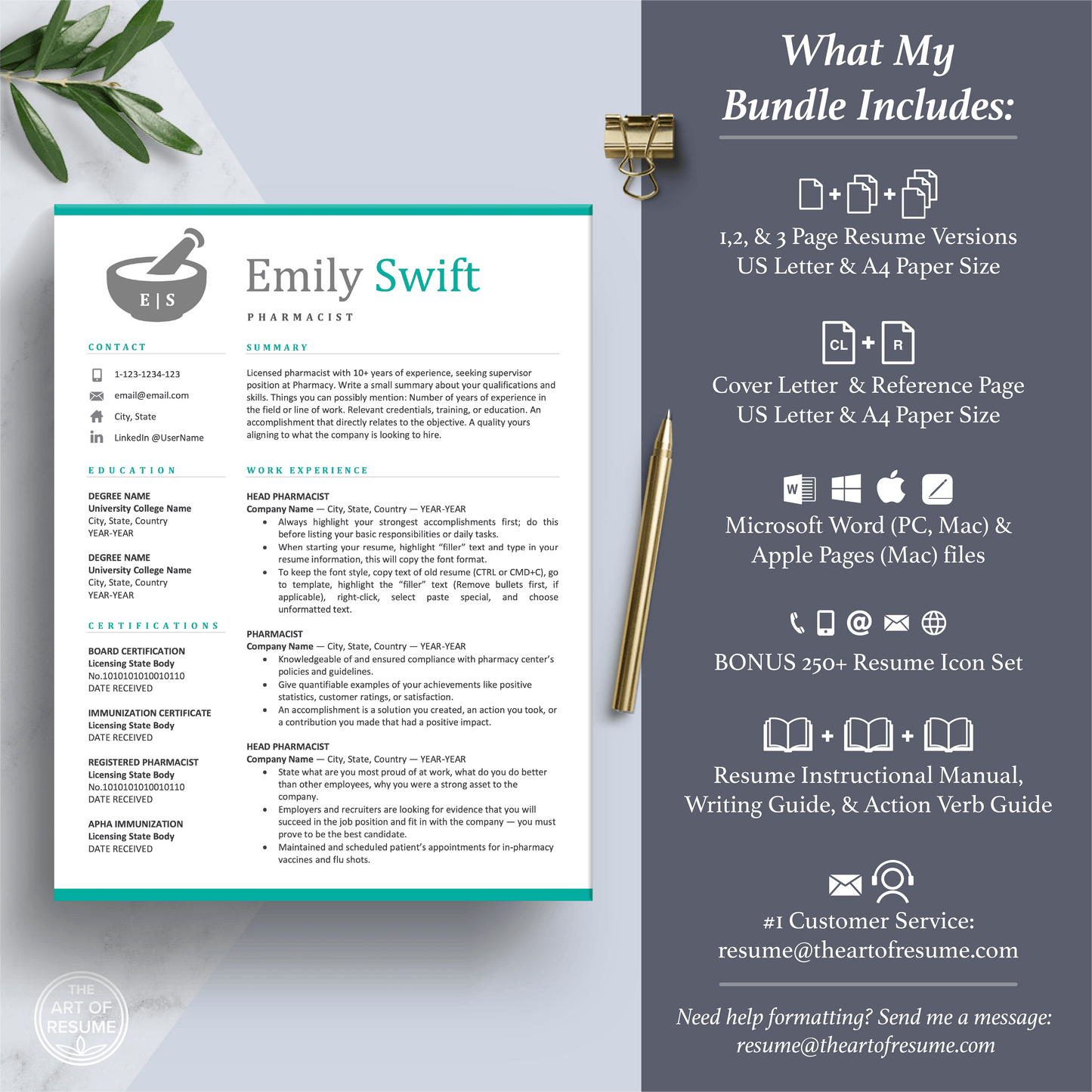 Pharmacist Resume | Pharmacy Template | Medical Physician CV Cover Letter - The Art of Resume