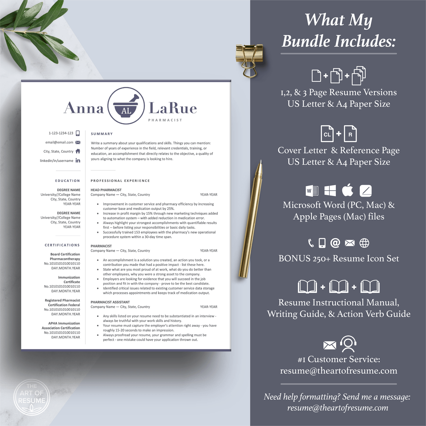 Pharmacist Resume Design | Pharmacy CV Template | Cover Letter - The Art of Resume
