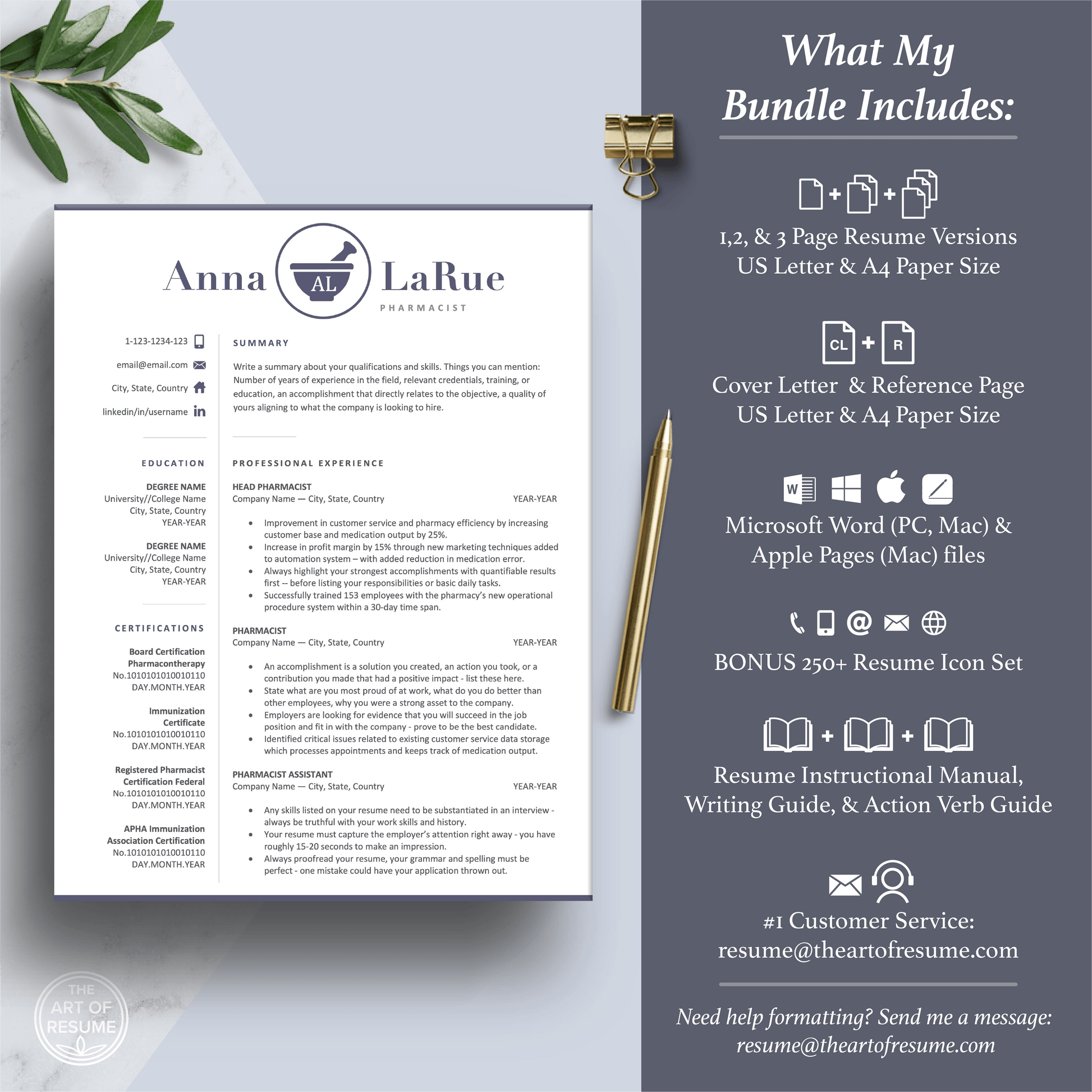 Pharmacist Resume Design | Pharmacy CV Template | Cover Letter - The Art of Resume