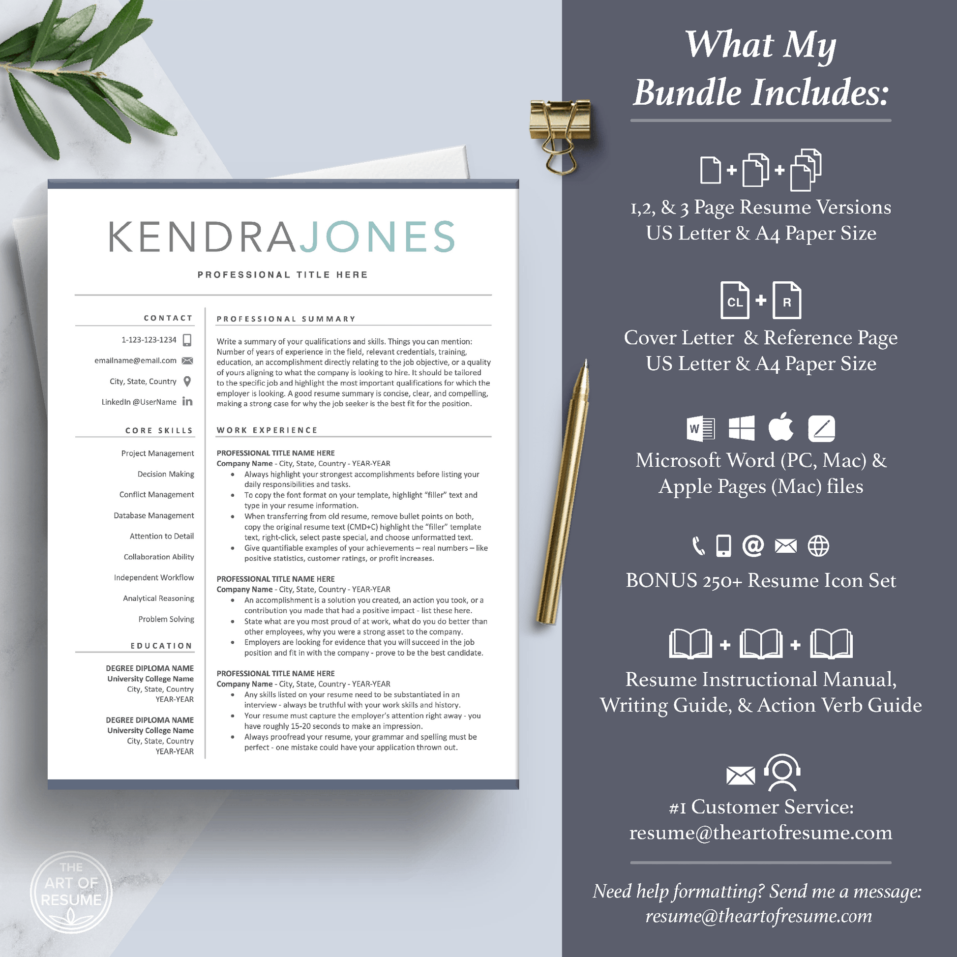 Modern Resume Template | Professional CV | Free Cover Letter - The Art of Resume