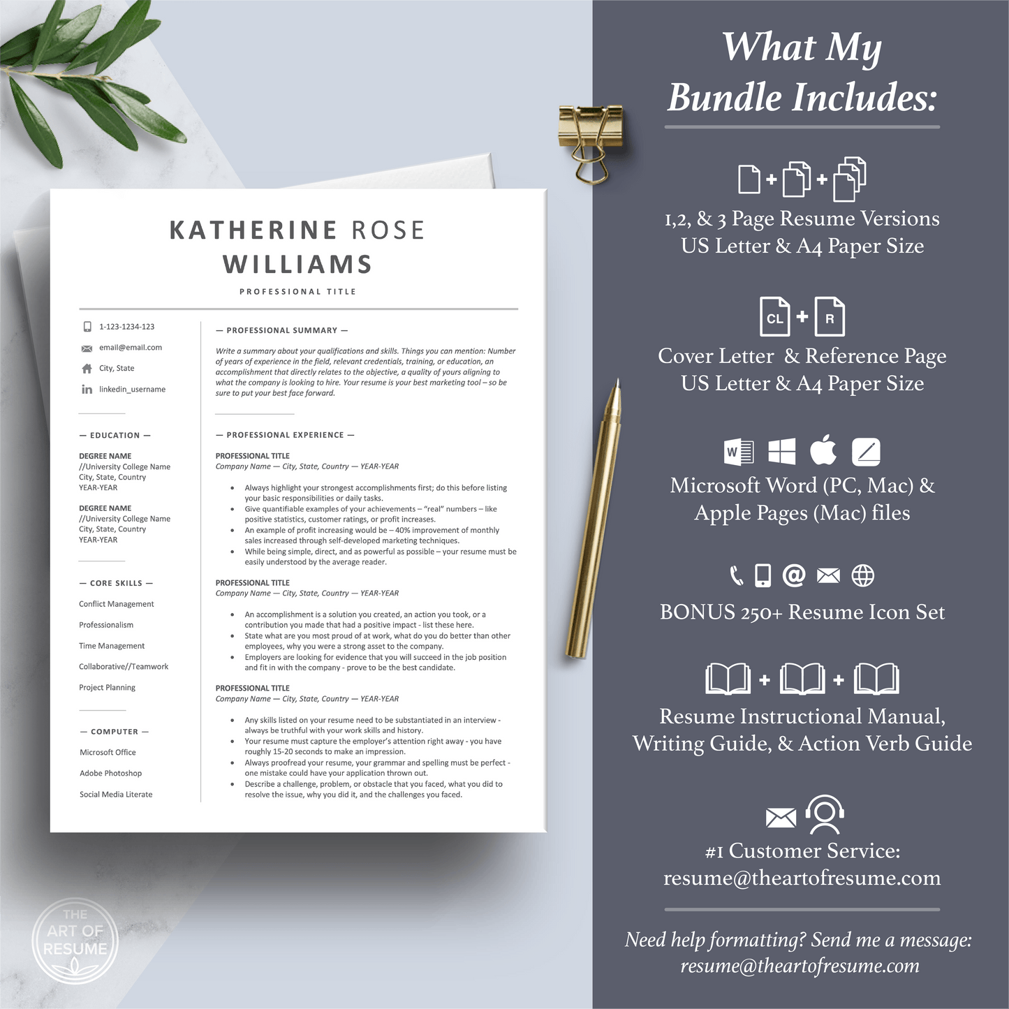 Professional Resume Design | Executive Resume Format | Free Cover Letter - The Art of Resume