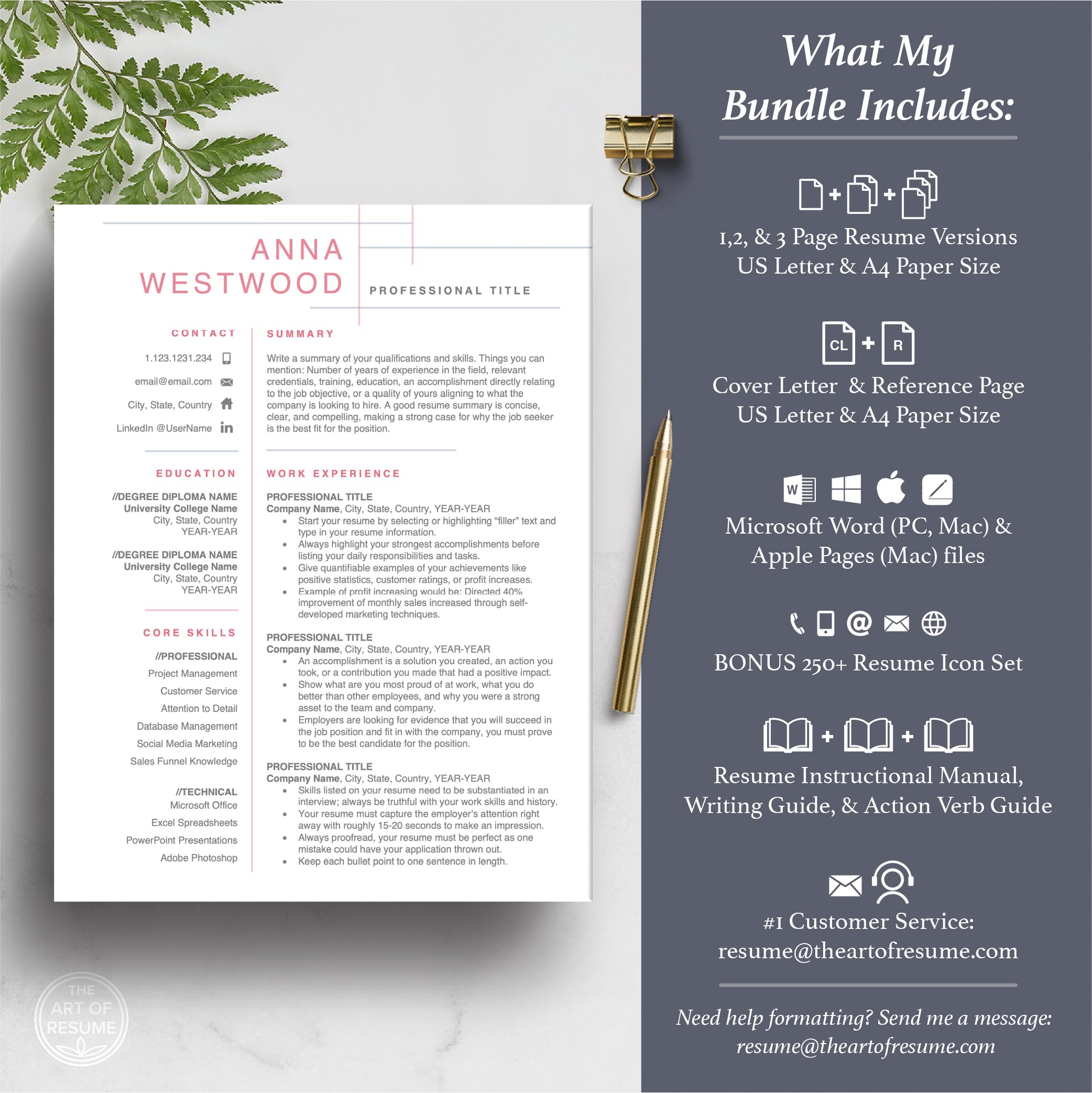 The Art of Resume | Professional Pink Resume Template Bundle | What is included