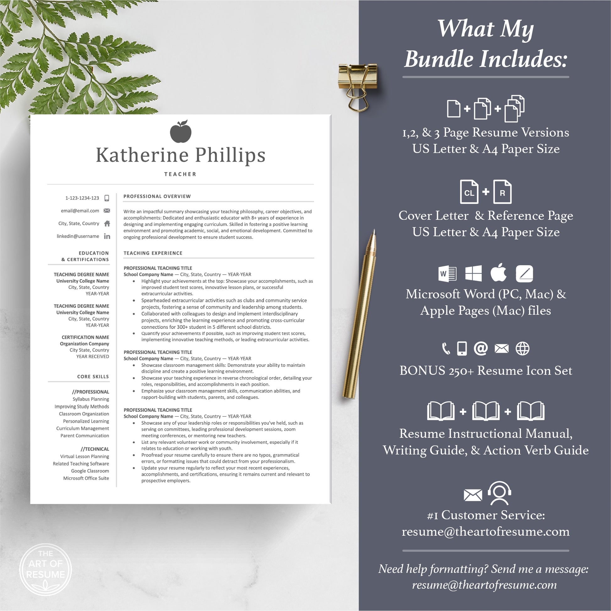 Teacher Resume Template | Teaching CV Template | Educator Resume - The Art of Resume