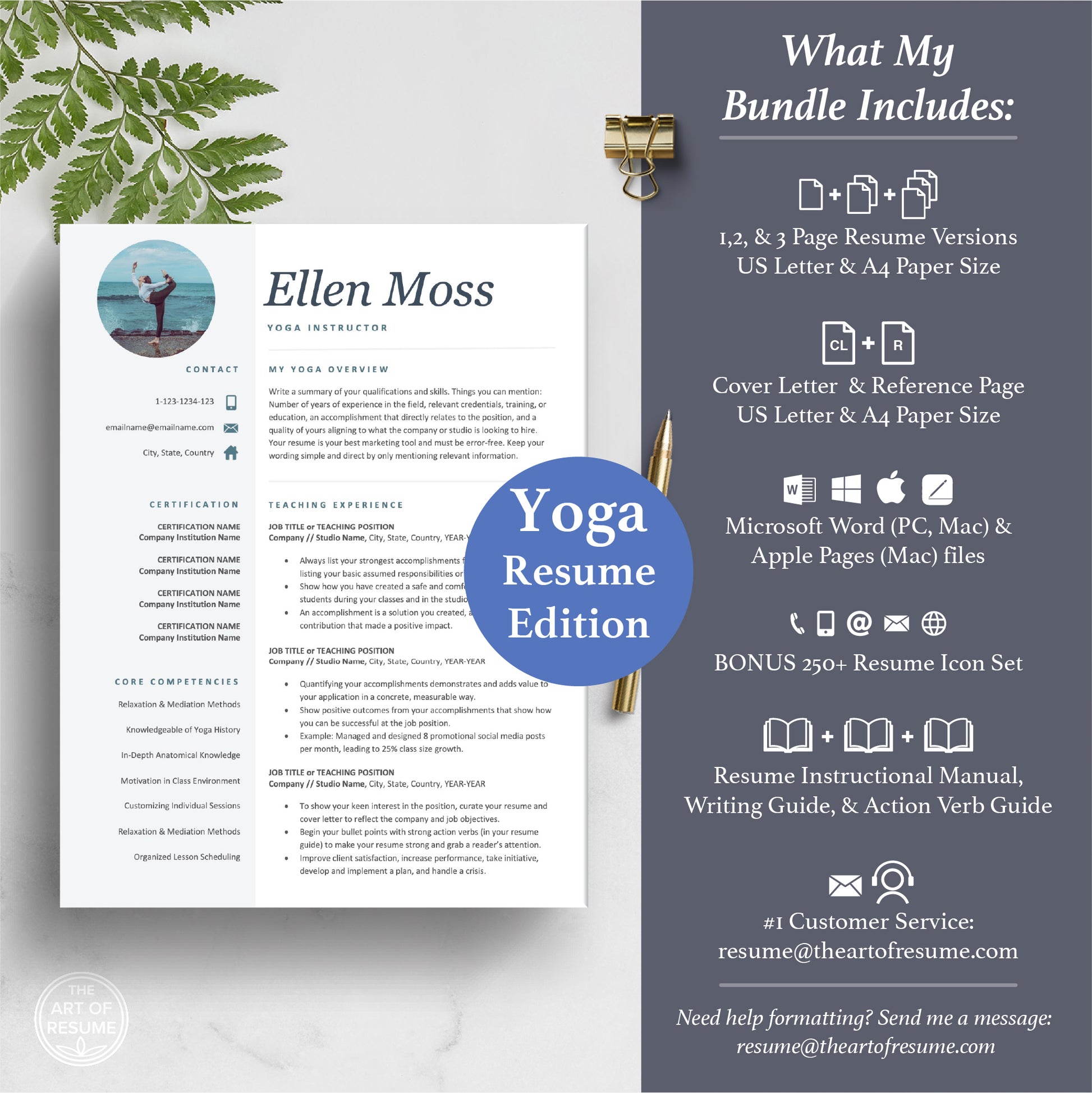 The Art of Resume Templates | Yoga Teacher Resume CV Template Maker 3, Cover Letter, Reference Page, Mac, PC, A4 Paper, US size, Microsoft Word. Apple Pages, Google Docs, Chromebook