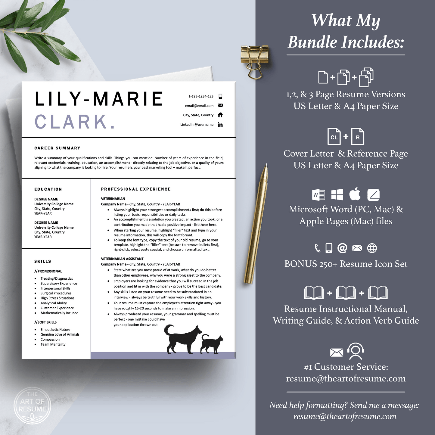 Veterinarian Resume Template | Vet Student | Animal Caretaker Resume - The Art of Resume