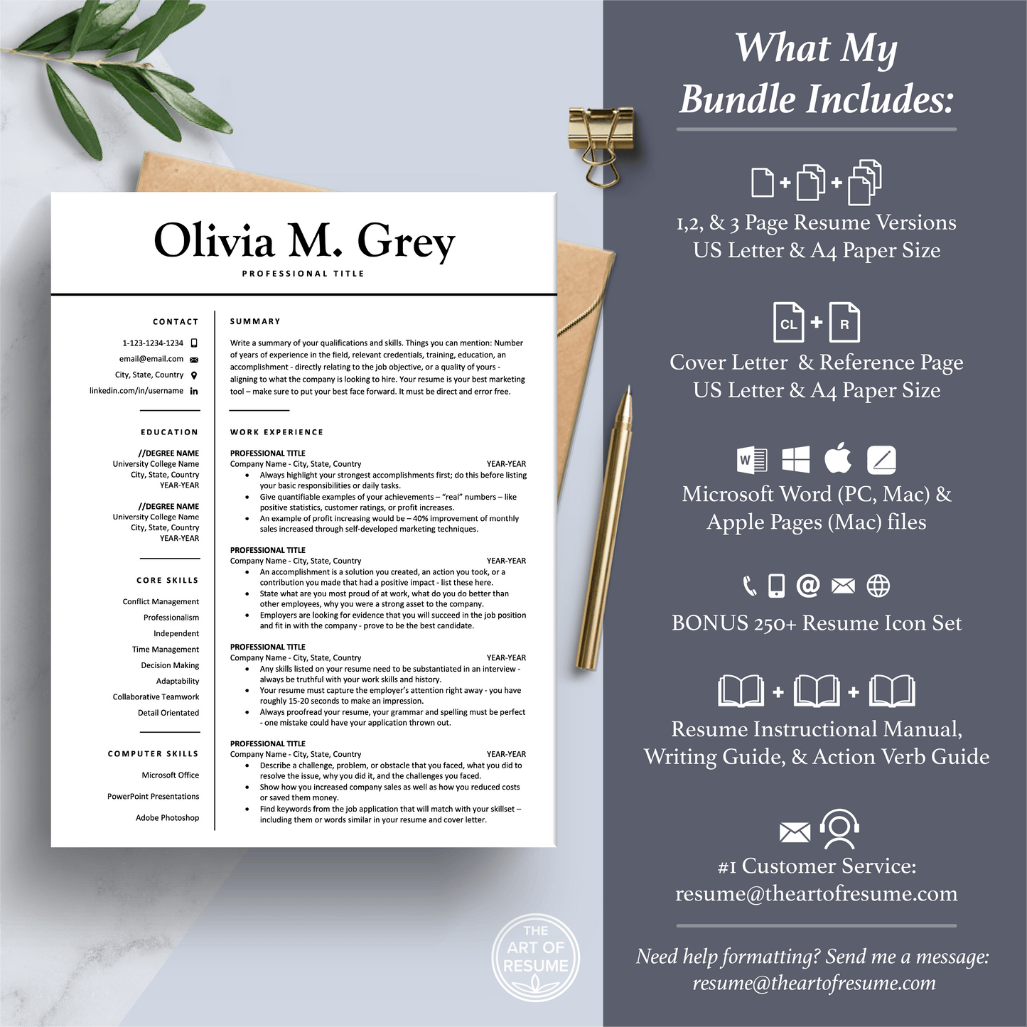 Professional Resume Design | Modern CV Printable | Resume Writing Guide - The Art of Resume