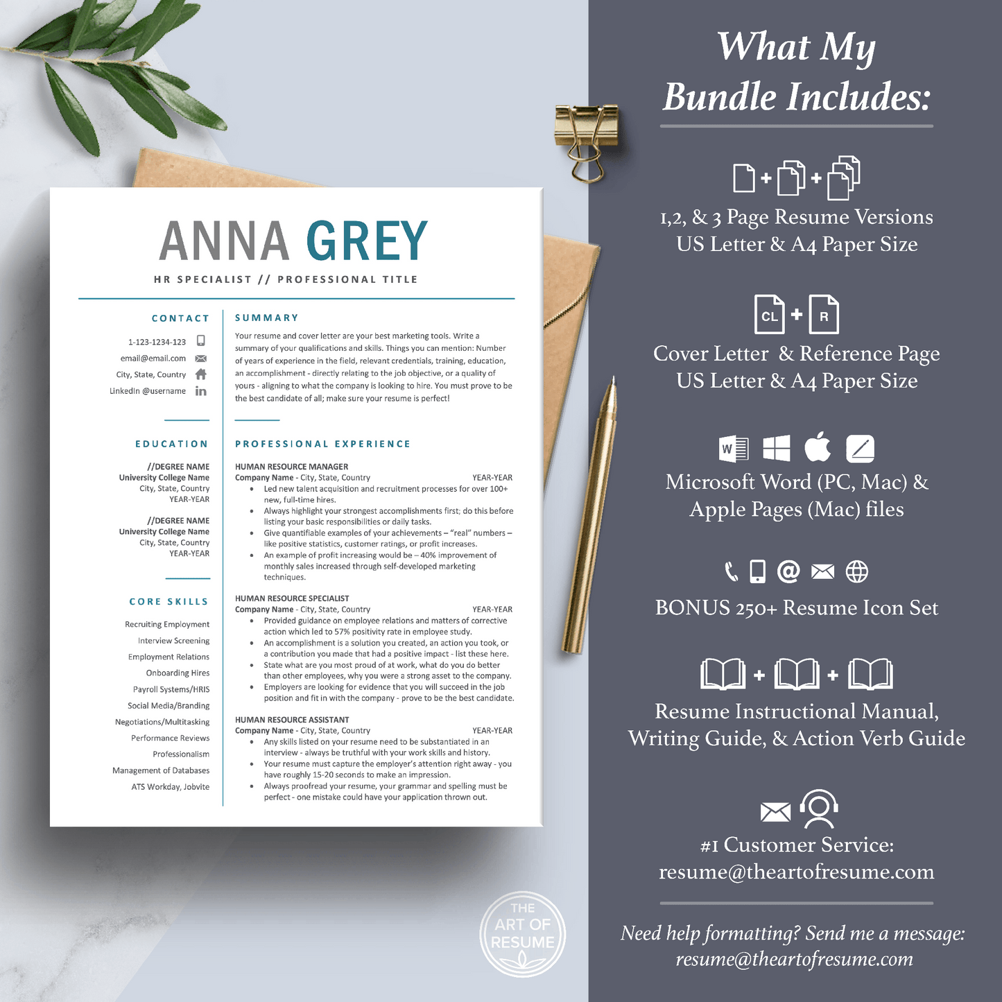 Professional Resume Bundle | HR Resume CV Format - The Art of Resume