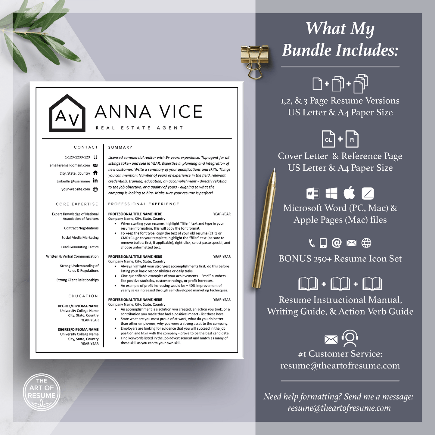 Real Estate Agent Resume Template | Realtor CV Design - The Art of Resume