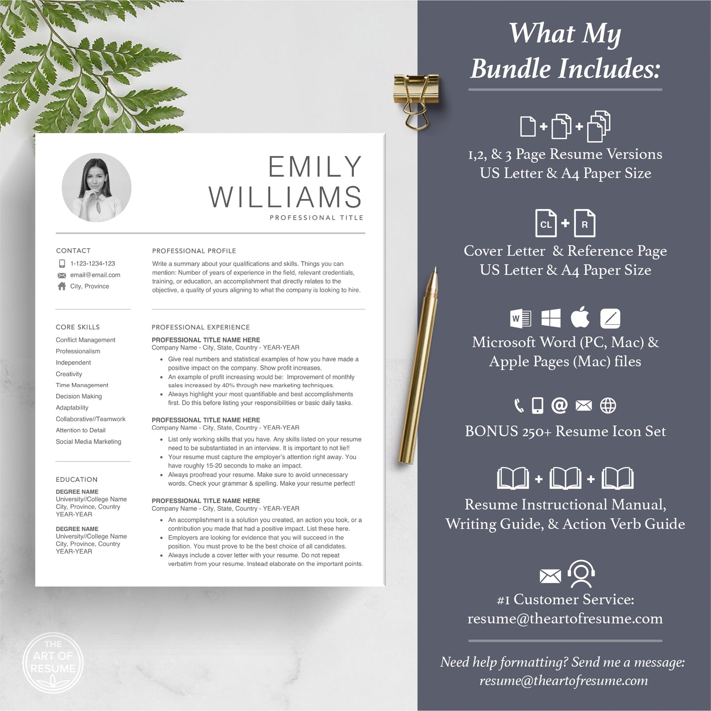 The Art of Resume | Professional Resume CV Template Design with Photo Picture | What is included in bundle