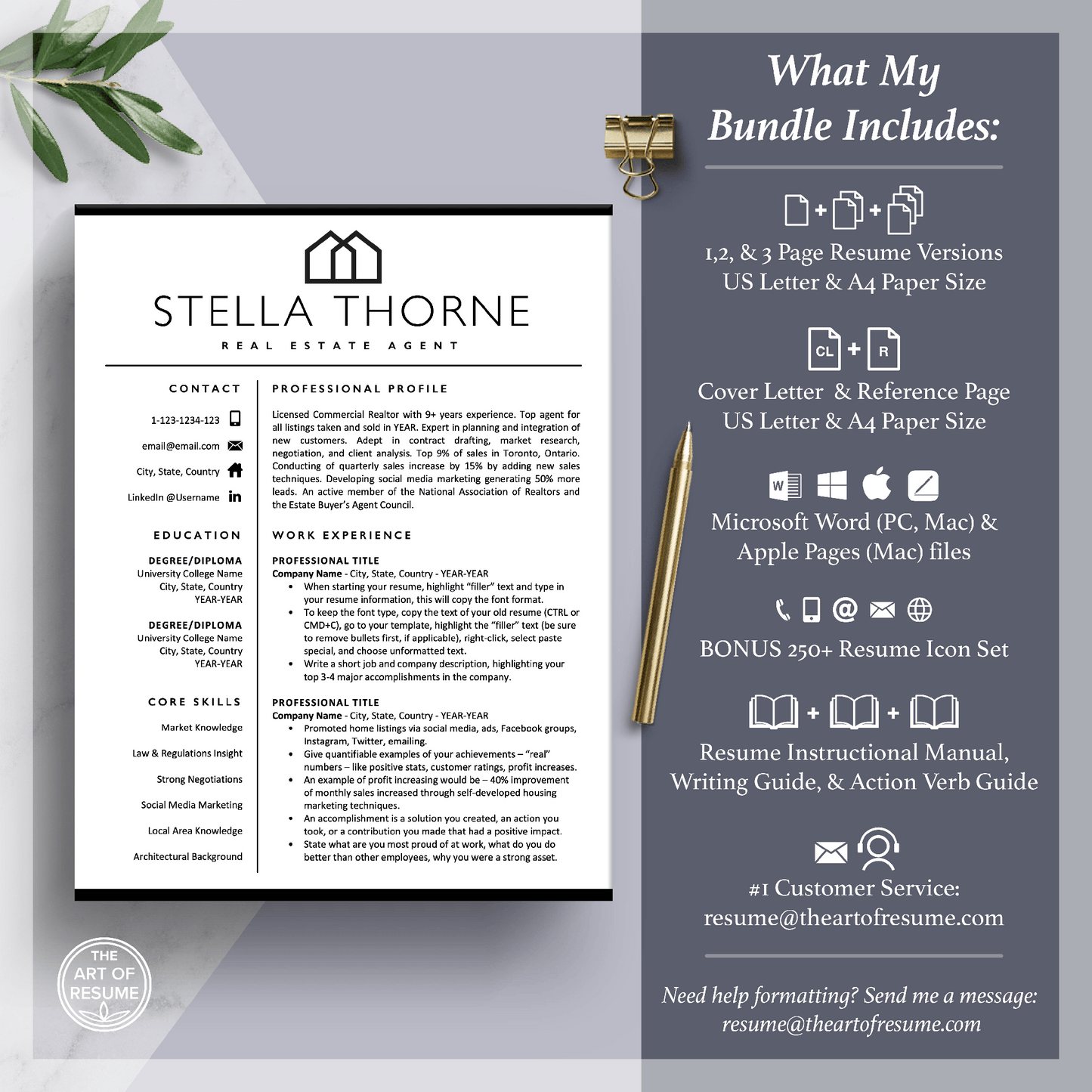Realtor Resume CV Template | Real Estate Agent Resume | Cover Letter - The Art of Resume