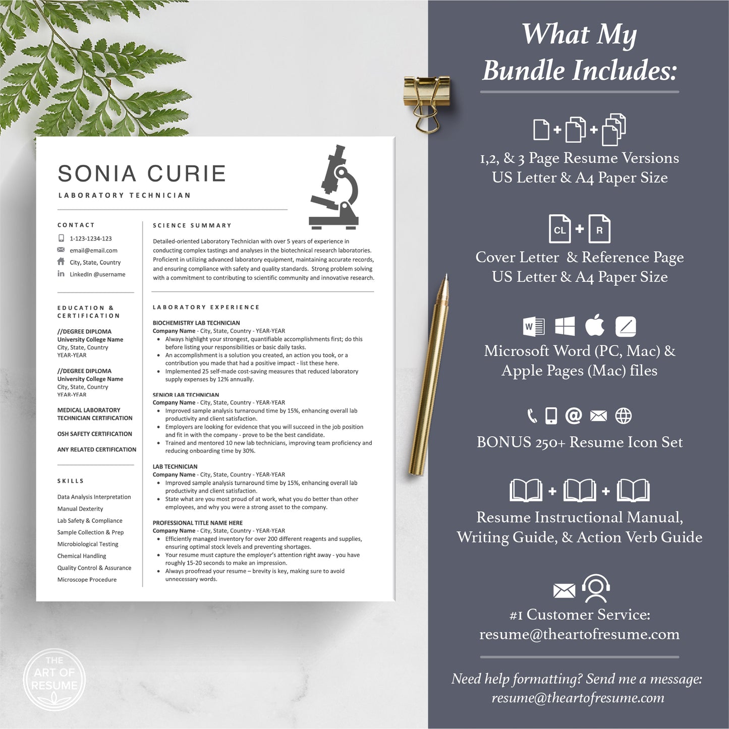 The Art of Resume Templates | Science Resume Template, Scientist Resume, Lab Technician Resume with Microscope Design | Whats included in Resume Bundle