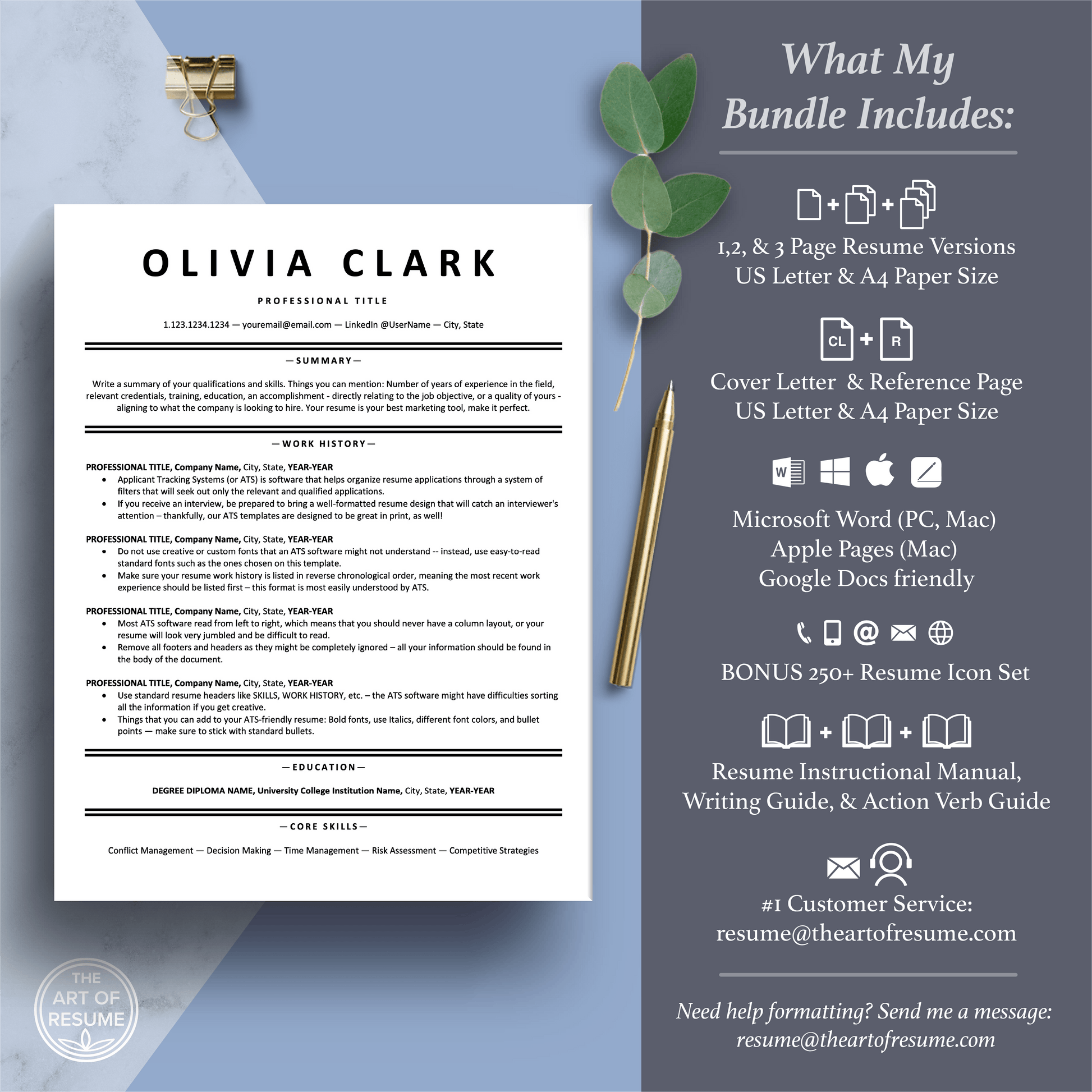 ATS Friendly Resume Template Bundle | Google Docs, Microsoft Word, Apple Pages - The Art of Resume