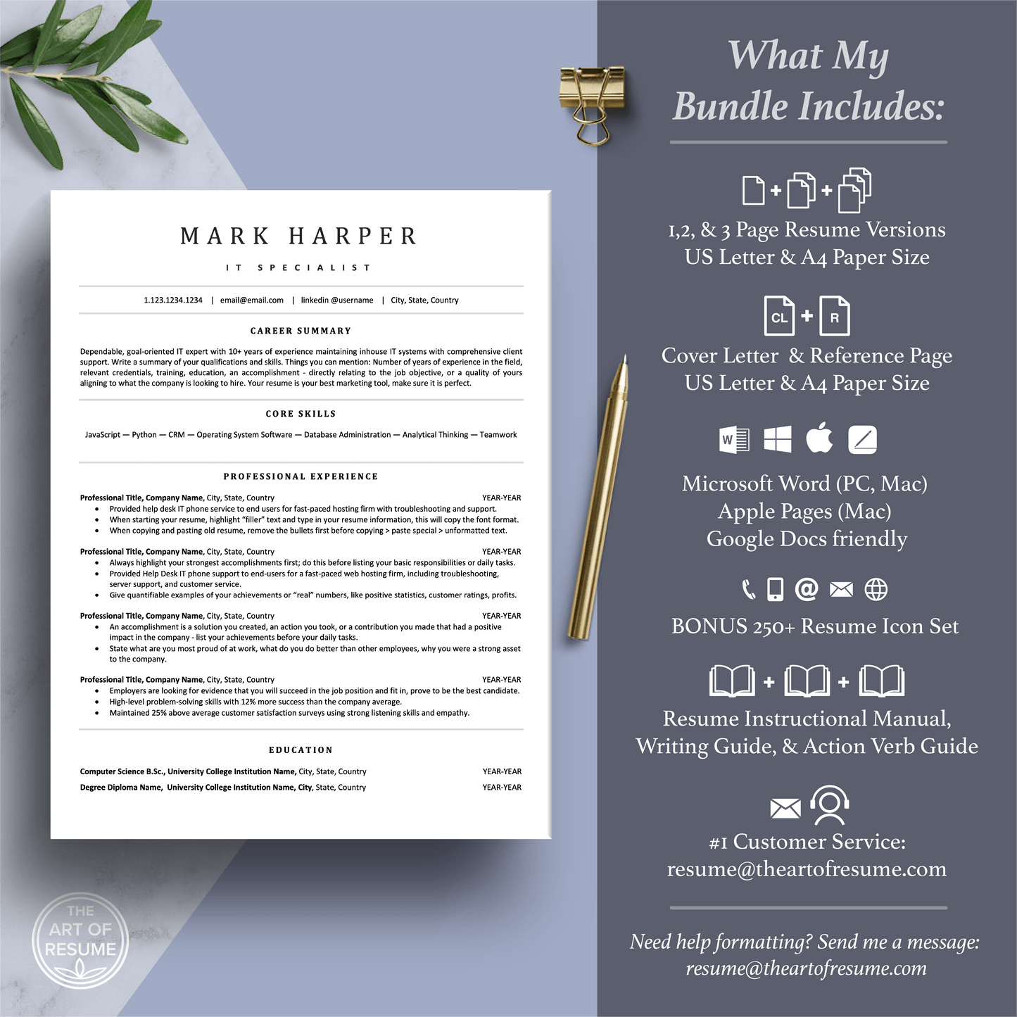 ATS Resume Template Builder | IT Resume with Cover Letter (Executive) - The Art of Resume