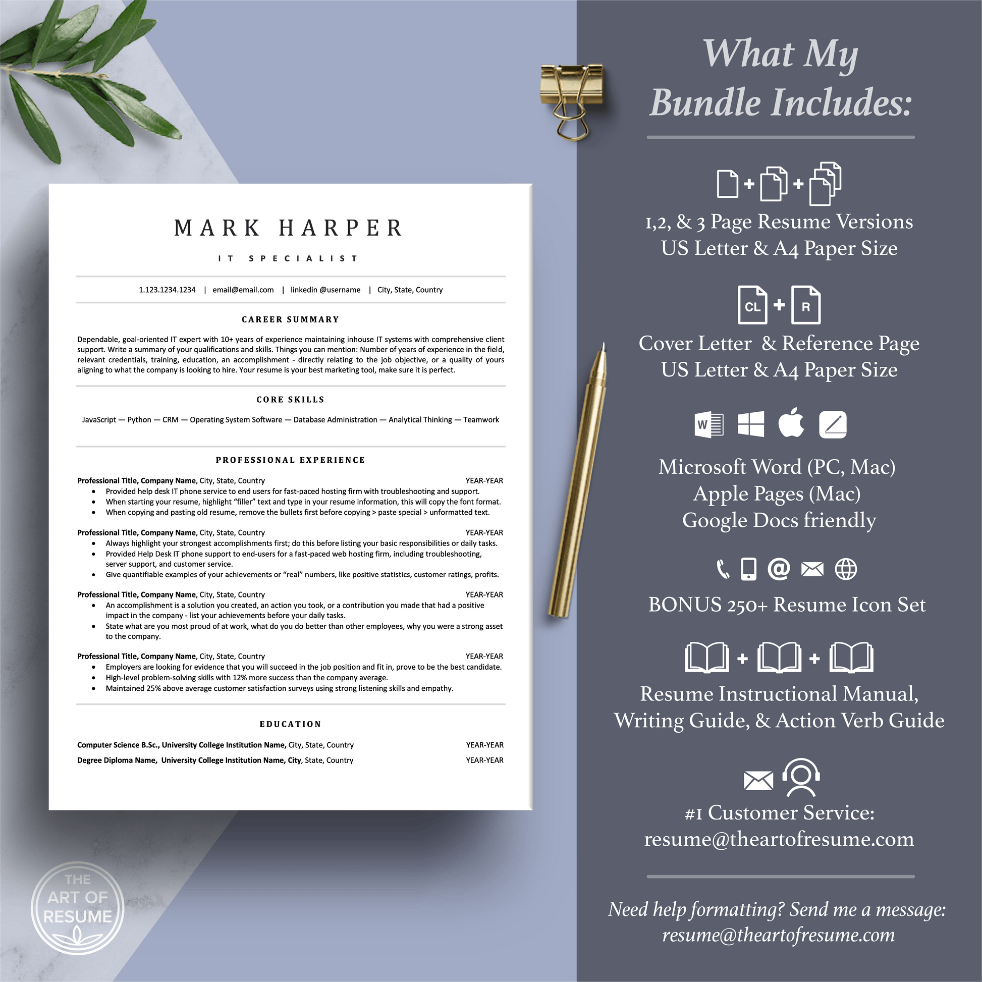 ATS Resume Template Builder | IT Resume with Cover Letter (Executive) - The Art of Resume