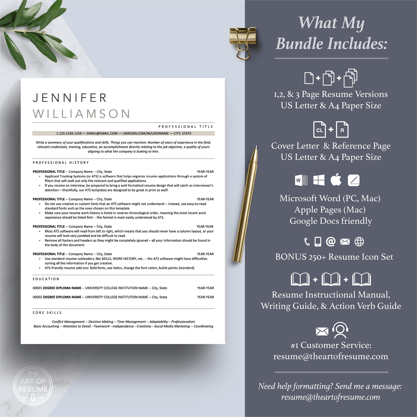 Professional Resume Bundle | ATS-Friendly Resume CV Format - The Art of Resume