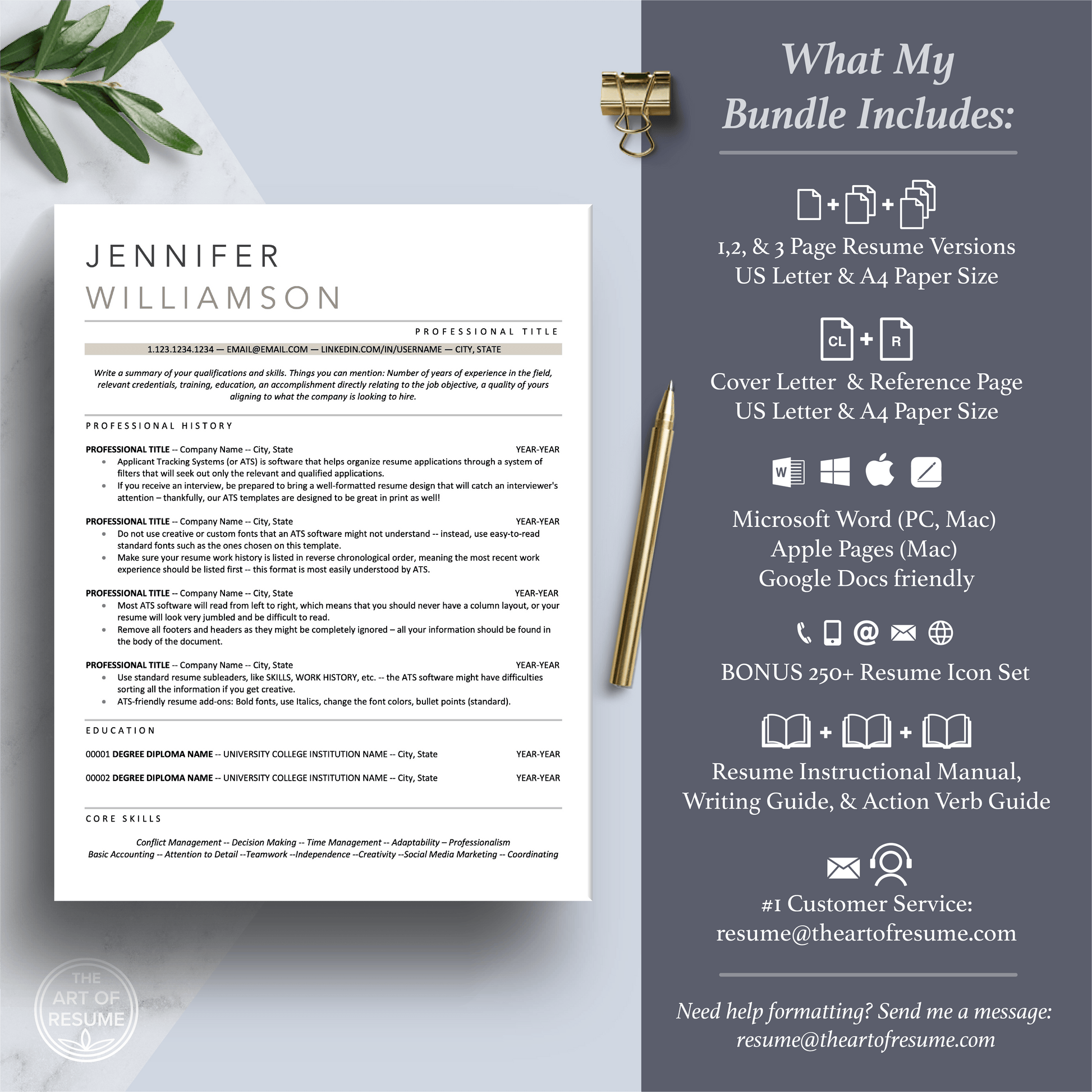 Professional Resume Bundle | ATS-Friendly Resume CV Format - The Art of Resume