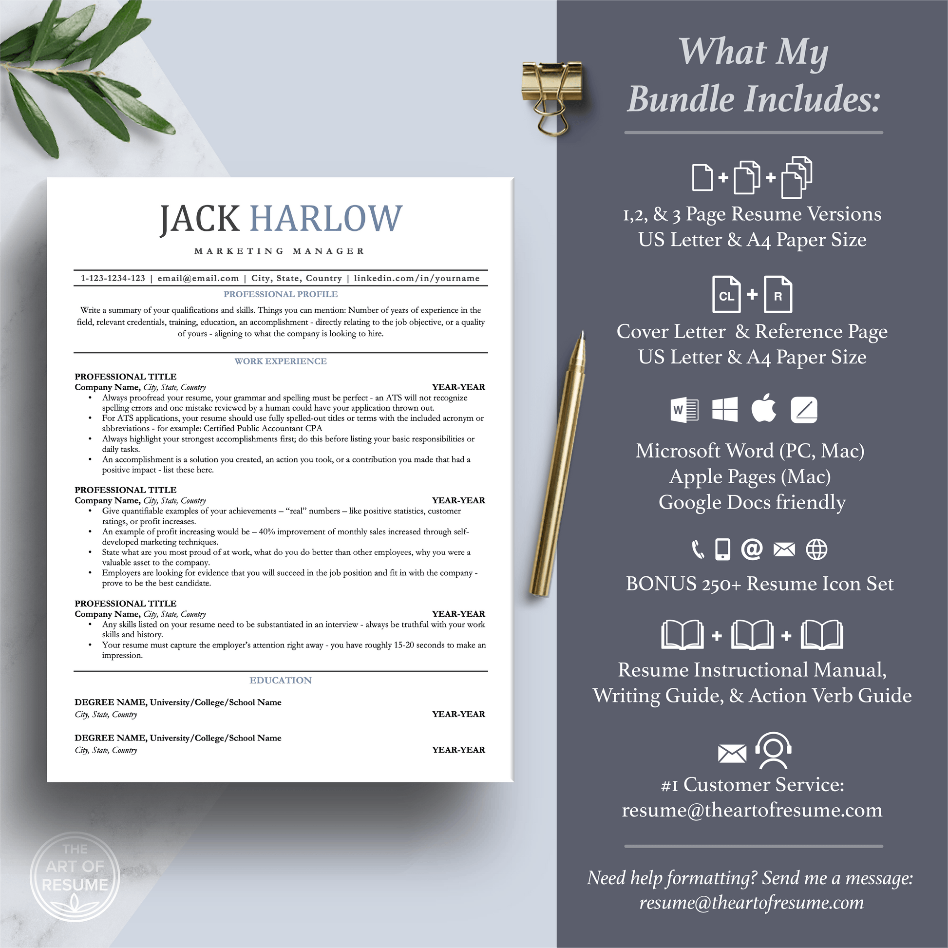 Professional ATS Resume CV Template | Applicant Tracking System Friendly | One-Column CV - The Art of Resume