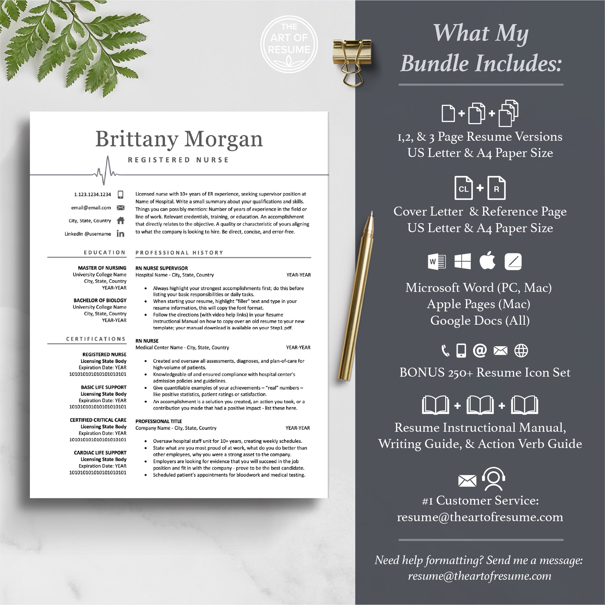 The Art of Resume, Modern Medical Nurse  Doctor Resume CV Template for RN Nurse, Resident Student, Medical Assistant, Physician with Cover Letter, Reference Page, Social Media Icons