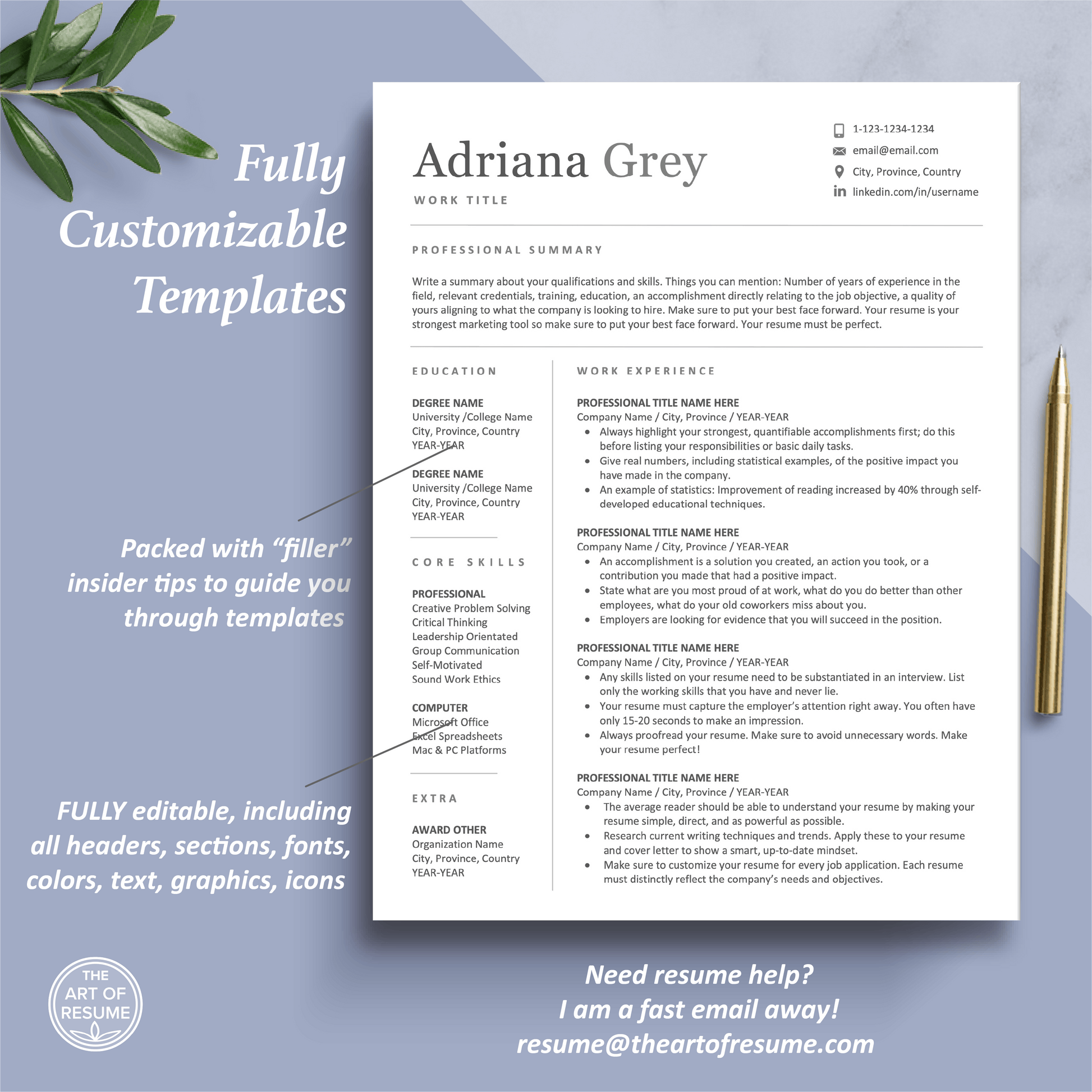 The Art of Resume Templates | One-Page Simple Professional Resume CV Design Template  Maker | Curriculum Vitae