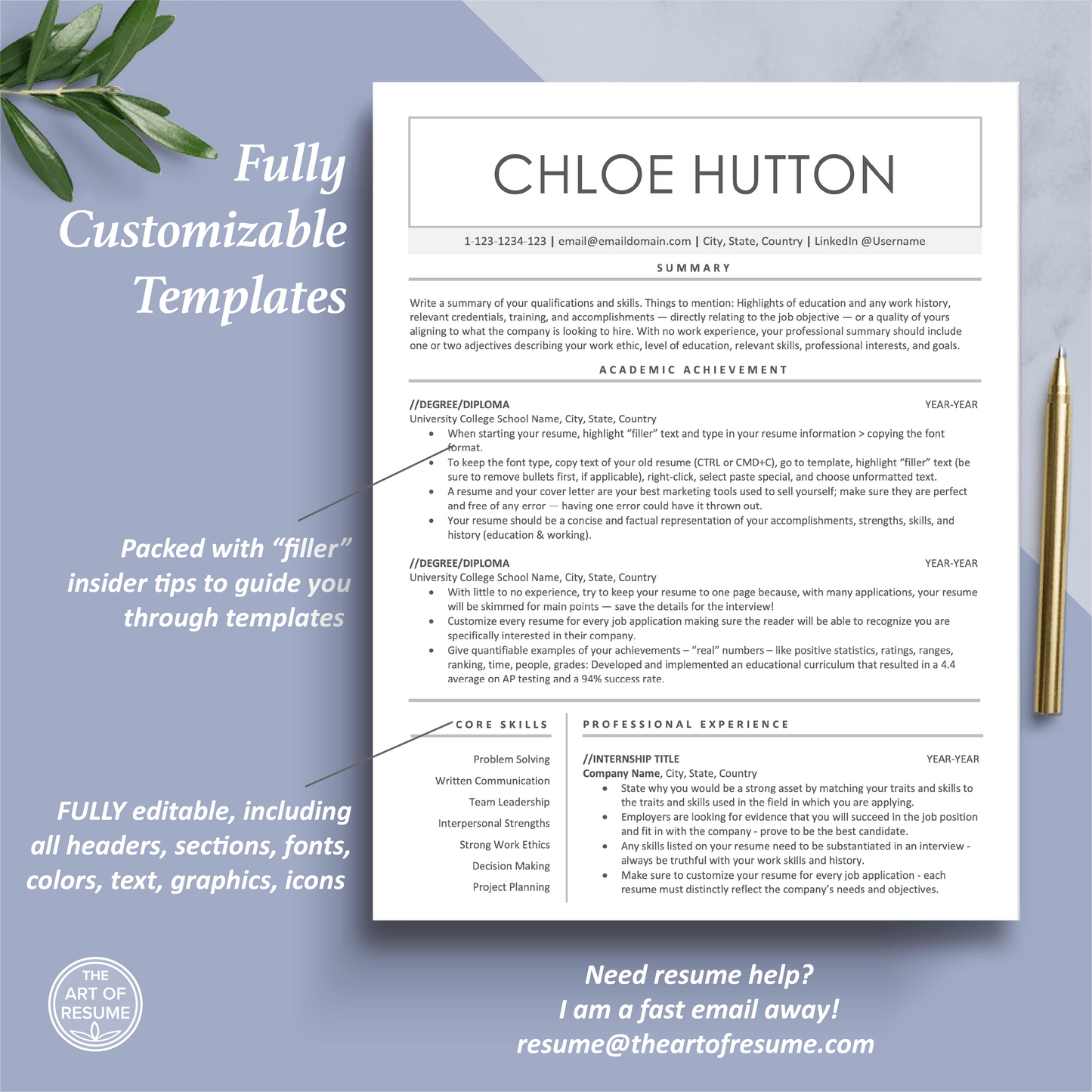The Art of Resume Template | One-Page Resume CV Format