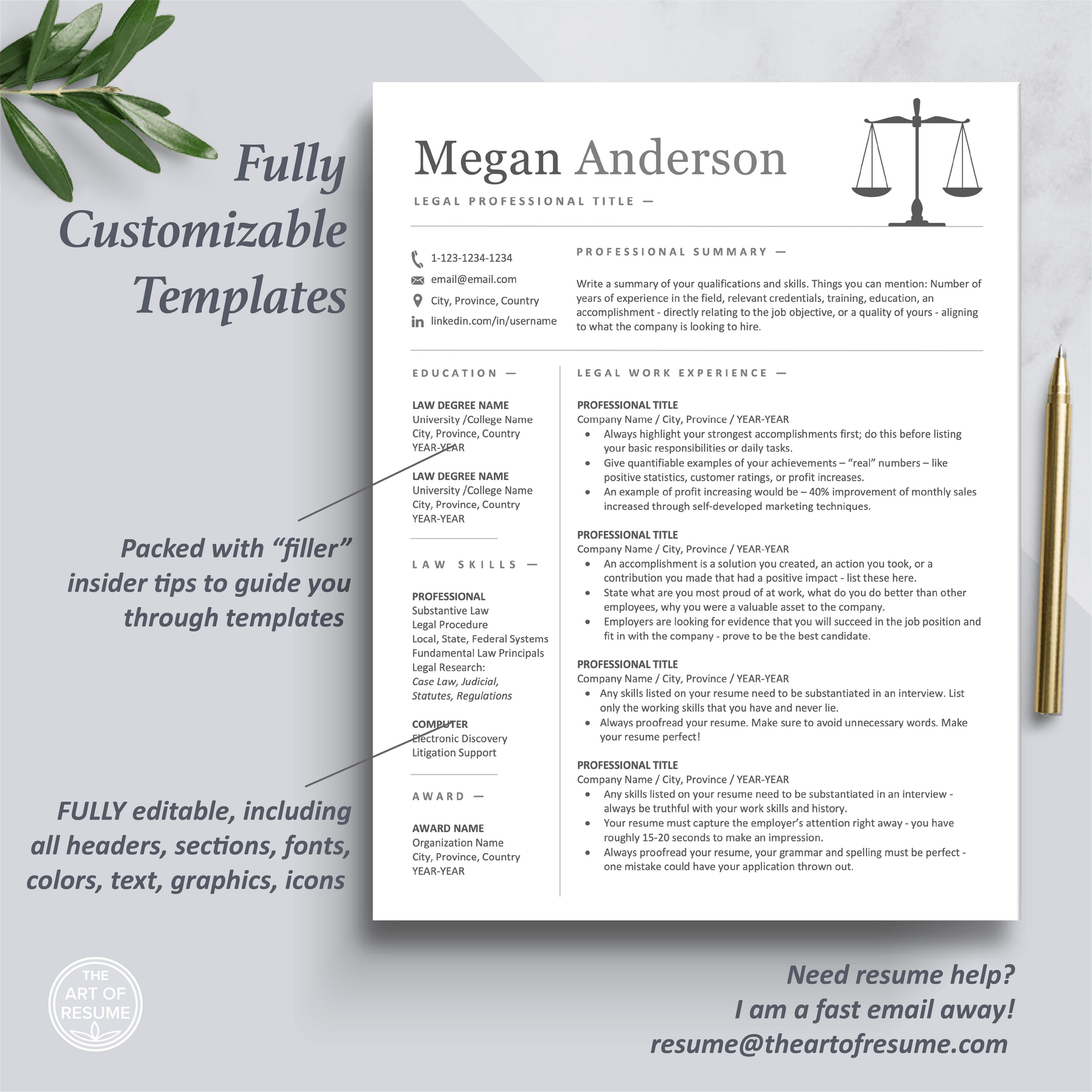 The Art of Resume Templates | One Page Legal Law Lawyer  Professional Resume CV Design Template Maker | Curriculum Vitae