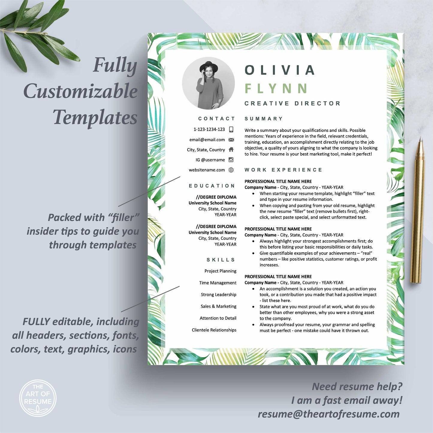 The Art of Resume Templates | One Page Creative Tropical Green Resume CV Design Template Maker | Curriculum Vitae