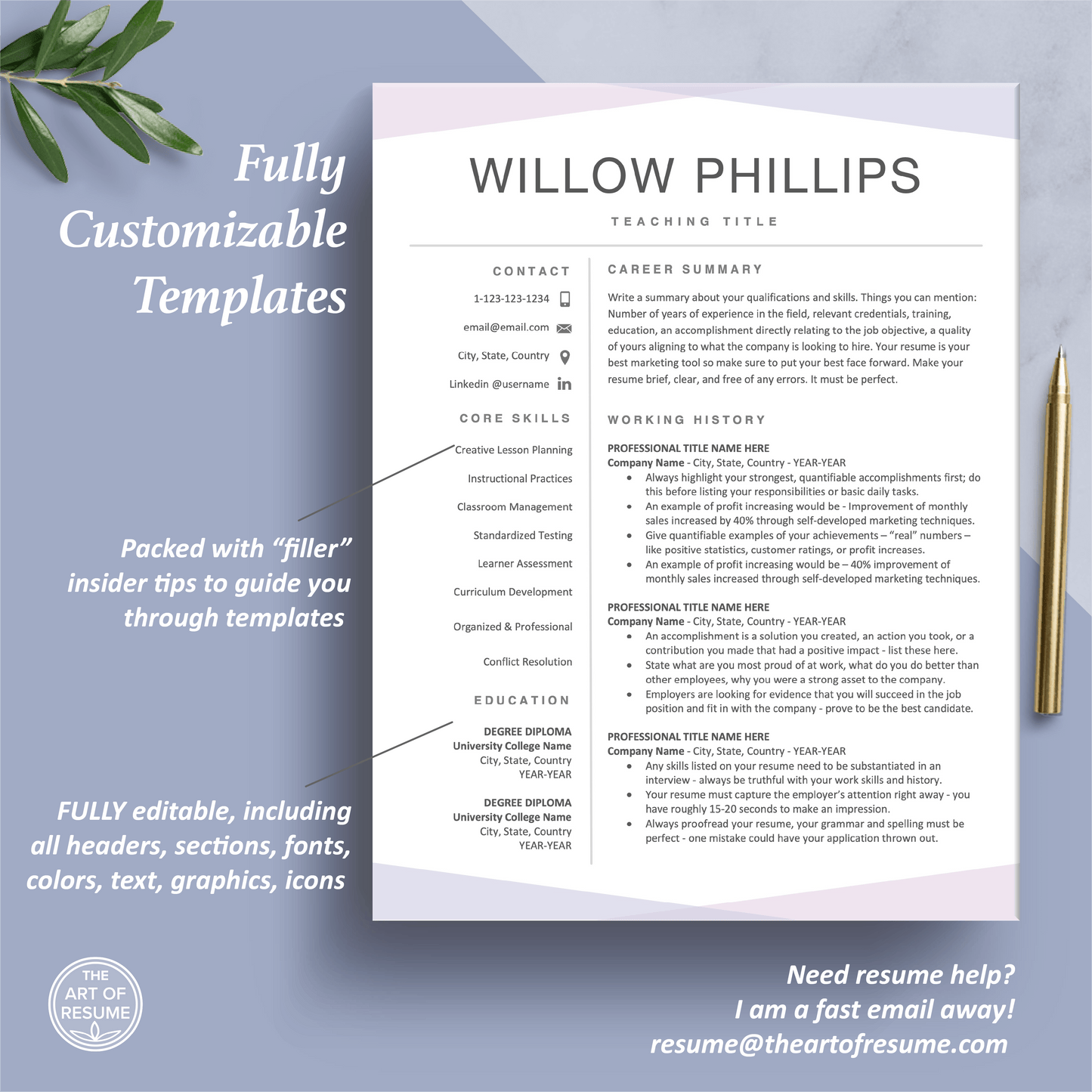 Resume Template Maker | Fully Editable Resume Template | Executive CV Download - The Art of Resume